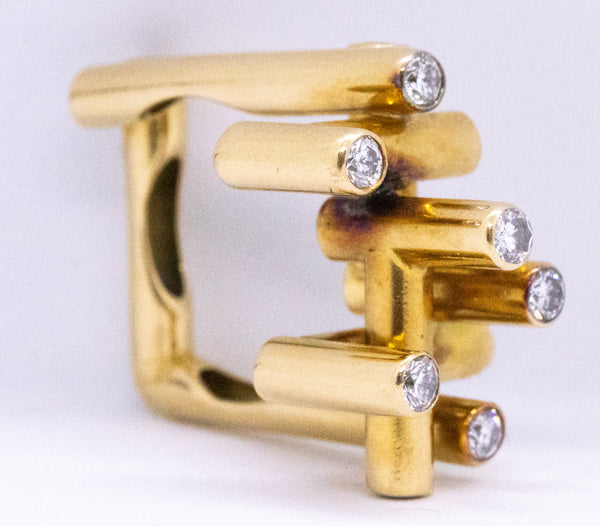 GEOMETRIC STUDIO PIECE 18 KT RETRO PIPES RING WITH VS DIAMONDS