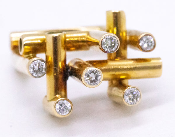 GEOMETRIC STUDIO PIECE 18 KT RETRO PIPES RING WITH VS DIAMONDS