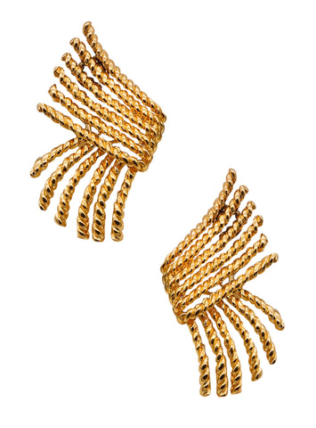 Modernist Retro 1970 Twisted spikes Ropes Earrings In 18Kt Yellow Gold