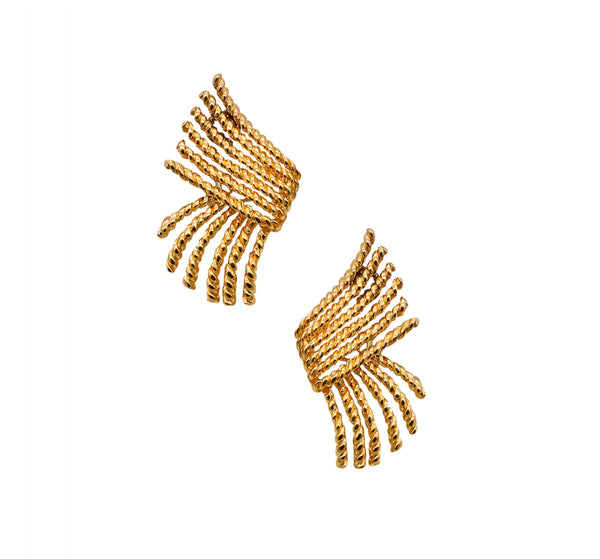 Modernist Retro 1970 Twisted spikes Ropes Earrings In 18Kt Yellow Gold