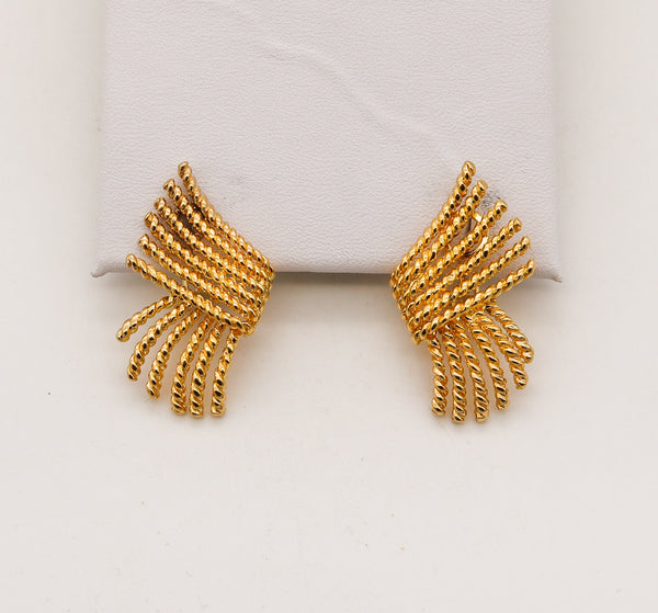 Modernist Retro 1970 Twisted spikes Ropes Earrings In 18Kt Yellow Gold