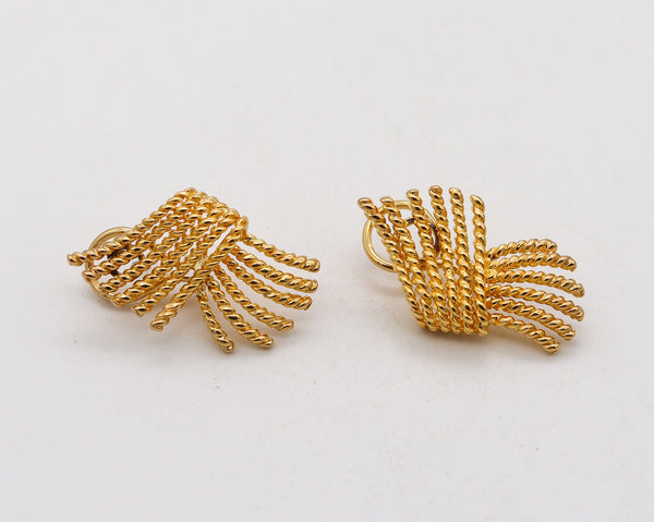 Modernist Retro 1970 Twisted spikes Ropes Earrings In 18Kt Yellow Gold