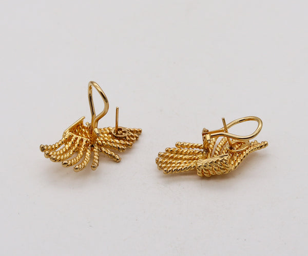 Modernist Retro 1970 Twisted spikes Ropes Earrings In 18Kt Yellow Gold