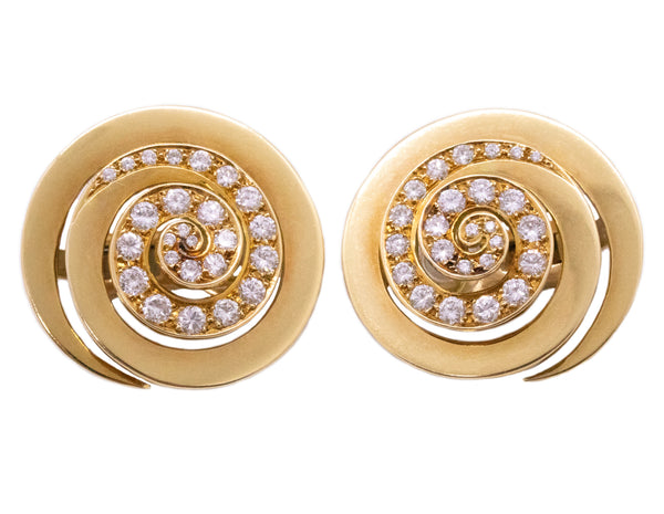 BVLGARI ITALY 18 KT GOLD GEOMETRIC EAR CLIPS WITH 3 Cts DIAMONDS