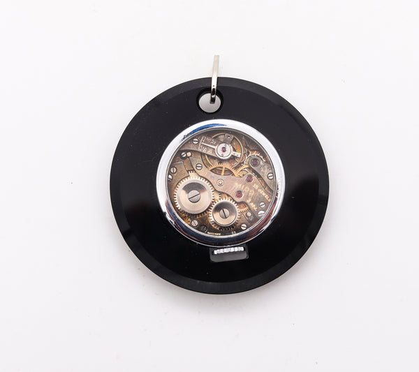 Mauboussin Paris 1950 Mido Skeleton Round Watch pendant in 18 kt & Stainless with Onyx