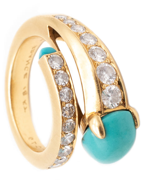 CARTIER PARIS 1960 RING IN 18 KT YELLOW GOLD WITH 4.19 Ctw IN DIAMONDS & TURQUOISE