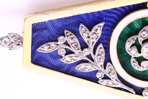 *Lucien Gautrait 1900 France 18 kt gold & platinum brooch with diamonds & enamel