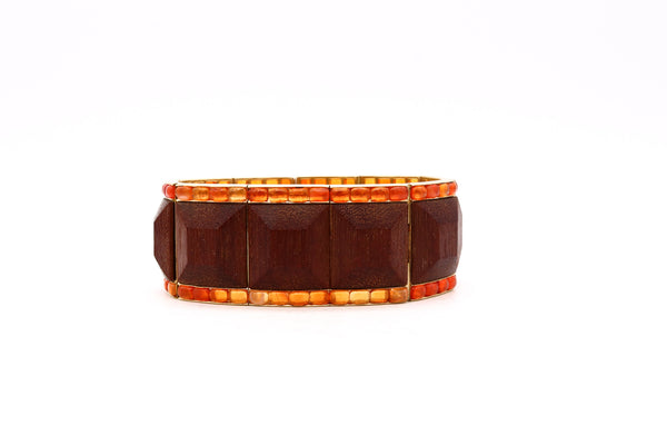 Rene Boivin Paris 18Kt Yellow Gold Bracelet With 60 Cts Of Natural Fire Opals And Woods