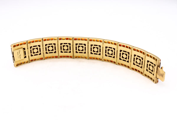 Rene Boivin Paris 18Kt Yellow Gold Bracelet With 60 Cts Of Natural Fire Opals And Woods