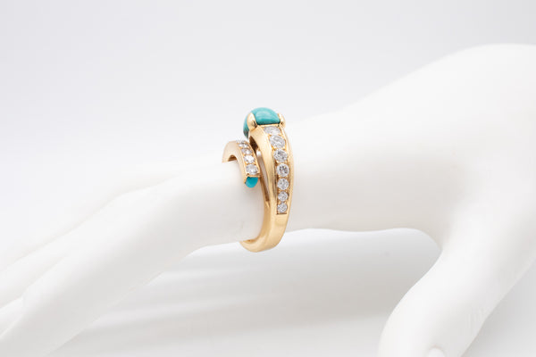 CARTIER PARIS 1960 RING IN 18 KT YELLOW GOLD WITH 4.19 Ctw IN DIAMONDS & TURQUOISE