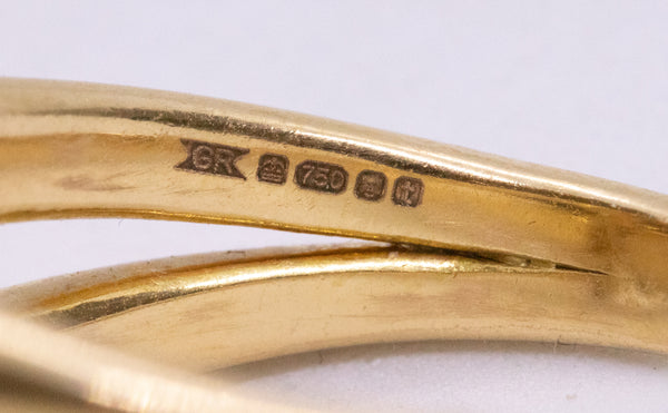 French 1970 Designer Geometric Cocktail Ring In 18Kt Yellow Gold With A 7.46 Cts Qquamarine