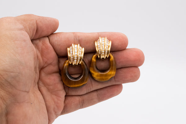 Van Cleef And Arpels 1970 Andre Vassort Door Knocker Earrings 18Kt Gold With 2.26 Cts Diamonds Tiger Eye