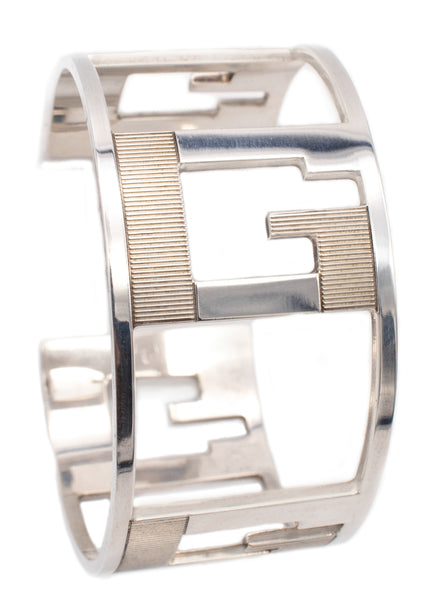 Gucci Firenze Geometric G Logo Cuff Bracelet In Solid .925 Sterling Silver