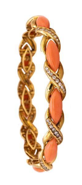 Cartier 1960 Paris 18Kt Gold Bracelet With 19.66 Ctw In Diamonds And Natural Coral