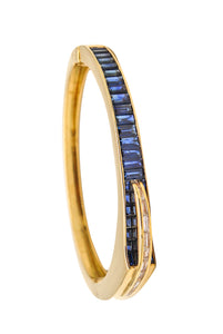 Gubelin Switzerland 1970 Geometric Modernist Bracelet In 18Kt Gold With 8.71 Cts In Diamonds & Sapphires