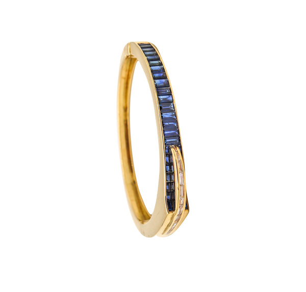 Gubelin Switzerland 1970 Geometric Modernist Bracelet In 18Kt Gold With 8.71 Cts In Diamonds & Sapphires