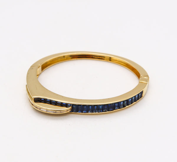 Gubelin Switzerland 1970 Geometric Modernist Bracelet In 18Kt Gold With 8.71 Cts In Diamonds & Sapphires