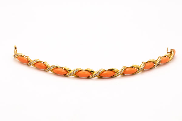 Cartier 1960 Paris 18Kt Gold Bracelet With 19.66 Ctw In Diamonds And Natural Coral