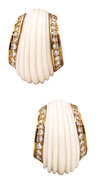 Charles Turi New York 18Kt Gold Earrings With 2.42 Cts In Diamonds And White Coral
