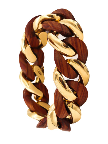 -Carlo Weingrill for Vaid Roma Modernist Links Bracelet in 18Kt Yellow Gold With Carved Rose Wood