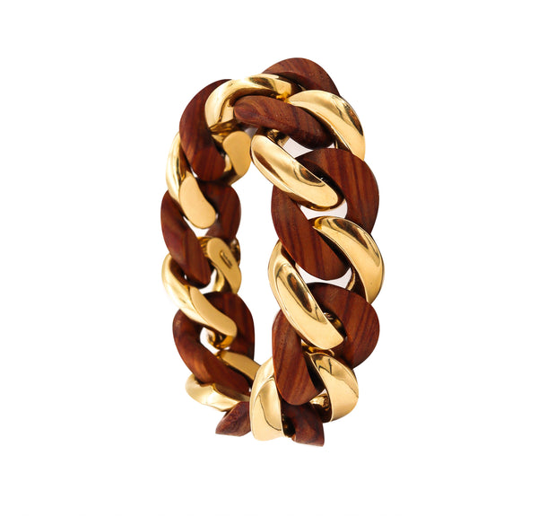 -Carlo Weingrill for Vaid Roma Modernist Links Bracelet in 18Kt Yellow Gold With Carved Rose Wood