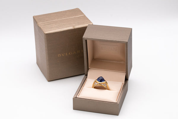 Bvlgari Roma Trombino Cocktail Ring In 18Kt Yellow Gold With 8.28 Cts In Ceylon Sapphire And Diamonds