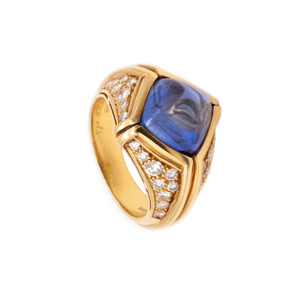 Bvlgari Roma Trombino Cocktail Ring In 18Kt Yellow Gold With 8.28 Cts In Ceylon Sapphire And Diamonds