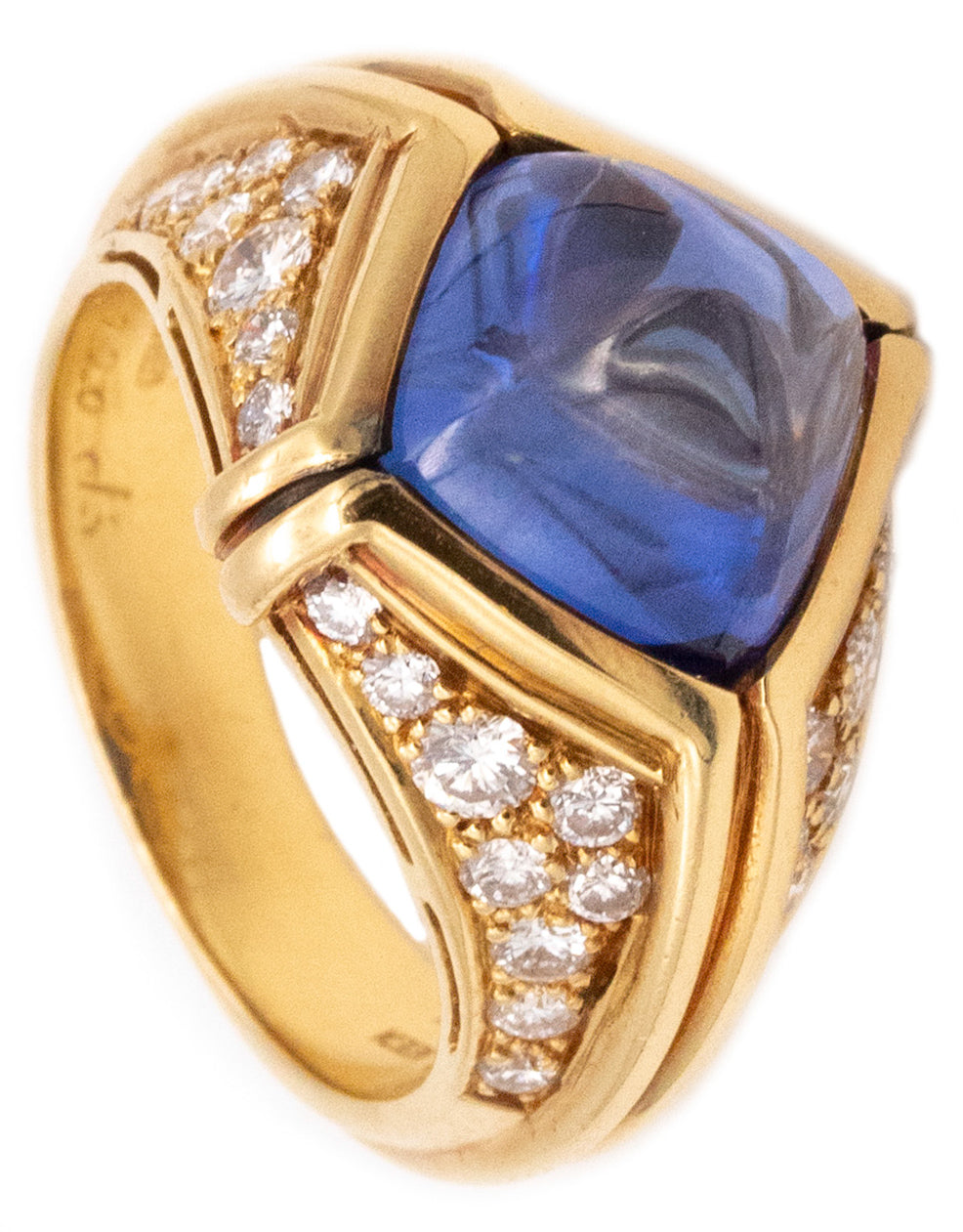 Bvlgari Roma Trombino Cocktail Ring In 18Kt Yellow Gold With 8.28 Cts In Ceylon Sapphire And Diamonds