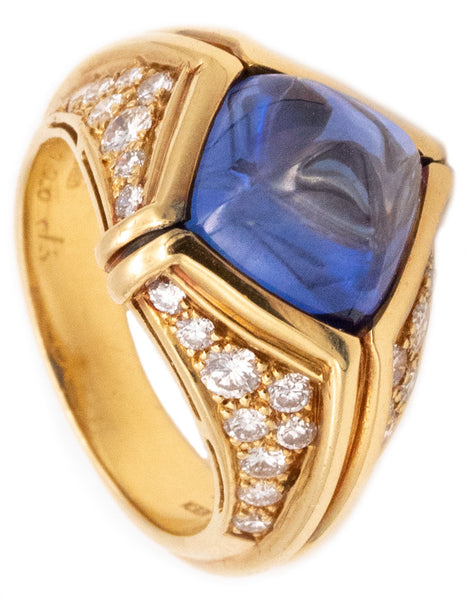 Bvlgari Roma Trombino Cocktail Ring In 18Kt Yellow Gold With 8.28 Cts In Ceylon Sapphire And Diamonds