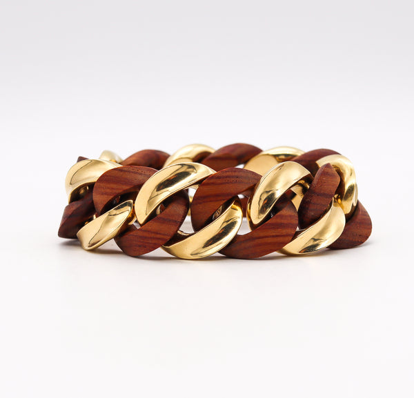 -Carlo Weingrill for Vaid Roma Modernist Links Bracelet in 18Kt Yellow Gold With Carved Rose Wood