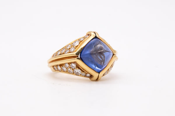 Bvlgari Roma Trombino Cocktail Ring In 18Kt Yellow Gold With 8.28 Cts In Ceylon Sapphire And Diamonds