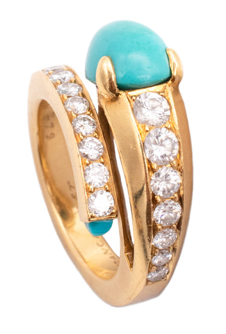 CARTIER PARIS 1960 RING IN 18 KT YELLOW GOLD WITH 4.19 Ctw IN DIAMONDS & TURQUOISE