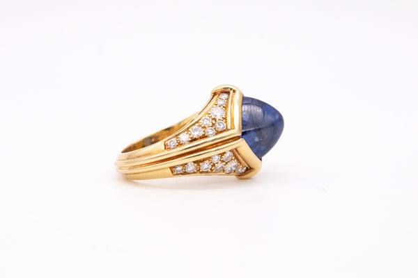 Bvlgari Roma Trombino Cocktail Ring In 18Kt Yellow Gold With 8.28 Cts In Ceylon Sapphire And Diamonds