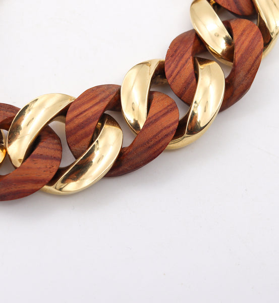 -Carlo Weingrill for Vaid Roma Modernist Links Bracelet in 18Kt Yellow Gold With Carved Rose Wood