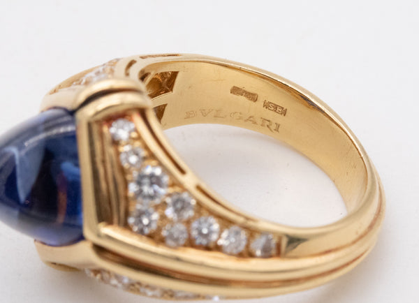 Bvlgari Roma Trombino Cocktail Ring In 18Kt Yellow Gold With 8.28 Cts In Ceylon Sapphire And Diamonds