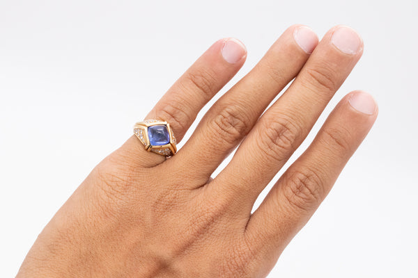 Bvlgari Roma Trombino Cocktail Ring In 18Kt Yellow Gold With 8.28 Cts In Ceylon Sapphire And Diamonds