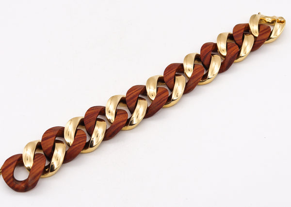 -Carlo Weingrill for Vaid Roma Modernist Links Bracelet in 18Kt Yellow Gold With Carved Rose Wood