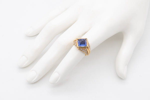 Bvlgari Roma Trombino Cocktail Ring In 18Kt Yellow Gold With 8.28 Cts In Ceylon Sapphire And Diamonds