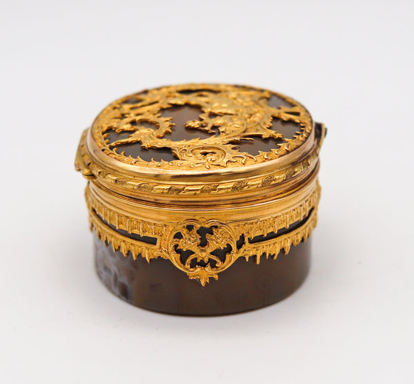 French 1819 1838 Baroque Louis XV Snuff Box In Carved Agate And Chiseled 18Kt Gold