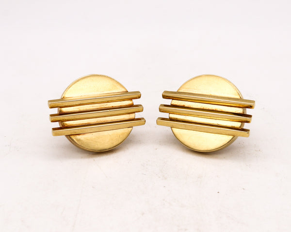 *Louis Fiessler 1970 Germany Bauhaus geometric earrings in 18 kt yellow gold