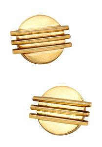 *Louis Fiessler 1970 Germany Bauhaus geometric earrings in 18 kt yellow gold