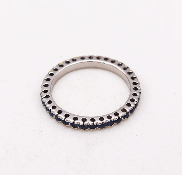 Eternity Modern Ring Band In 18Kt White Gold With 1.08 Cts Of Ceylon Blue Sapphires