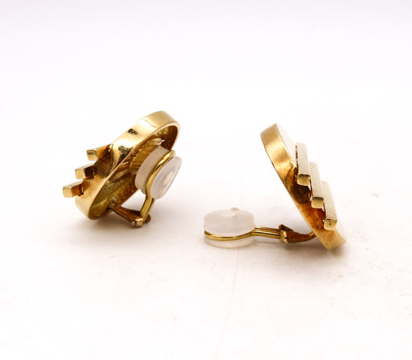 *Louis Fiessler 1970 Germany Bauhaus geometric earrings in 18 kt yellow gold