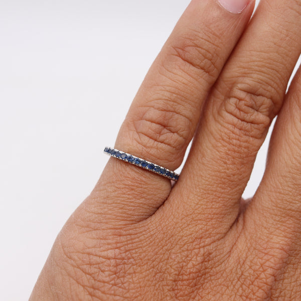 Eternity Modern Ring Band In 18Kt White Gold With 1.08 Cts Of Ceylon Blue Sapphires