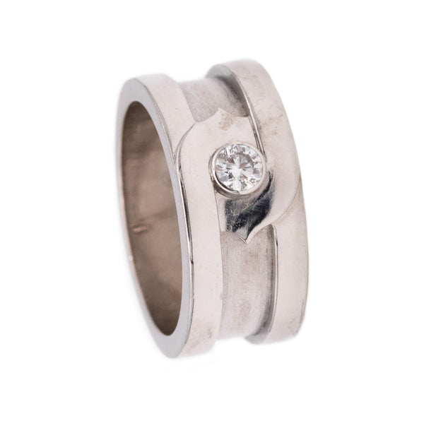 Cartier Paris C 2 Ring In 18Kt White Gold With One VVS Round Diamond