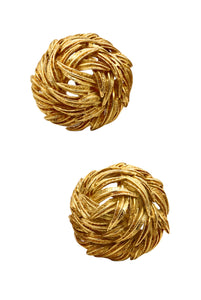 *Hermes 1970 Paris feathers textured earrings in 18 Kt yellow gold