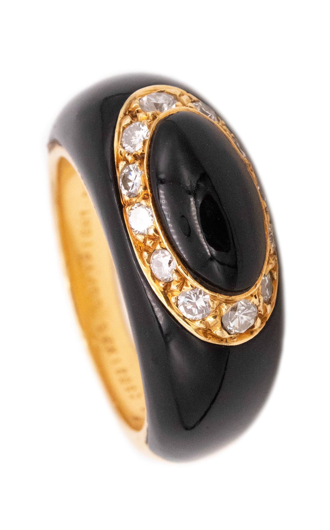 VAN CLEEF & ARPELS 1970 PARIS 18 KT YELLOW GOLD RING WITH VS DIAMONDS AND ONYX