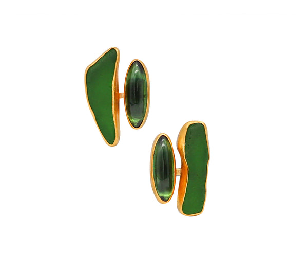 -Betsy Fuller Studio Sculptural Clip Earrings In 24Kt Yellow Gold With 10.68 Cts In Tourmalines