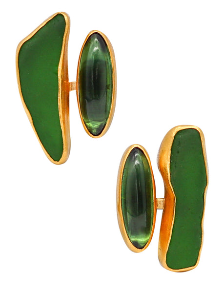 -Betsy Fuller Studio Sculptural Clip Earrings In 24Kt Yellow Gold With 10.68 Cts In Tourmalines