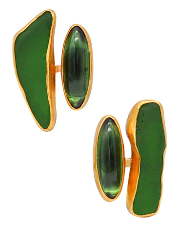 -Betsy Fuller Studio Sculptural Clip Earrings In 24Kt Yellow Gold With 10.68 Cts In Tourmalines